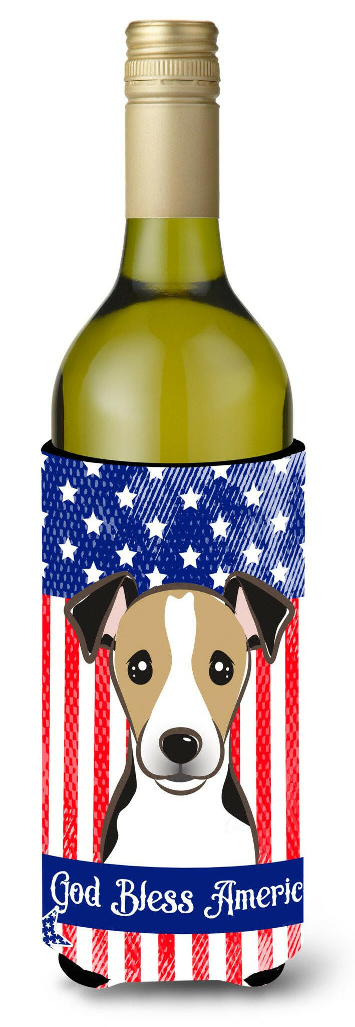 God Bless American Flag with Jack Russell Terrier Wine Bottle Beverage Insulator Hugger BB2191LITERK by Caroline's Treasures