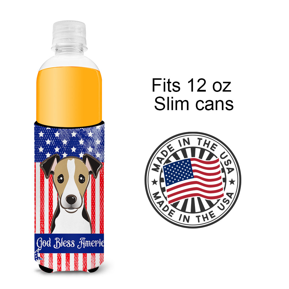 God Bless American Flag with Jack Russell Terrier  Ultra Beverage Insulator for slim cans BB2191MUK  the-store.com.