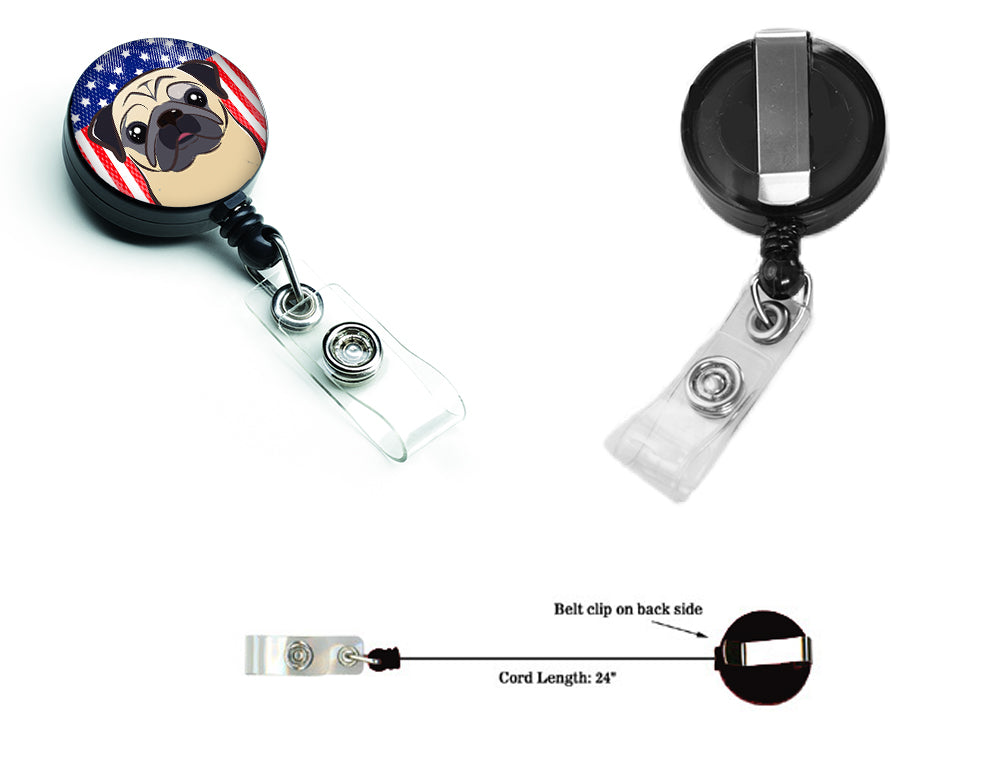 American Flag and Fawn Pug Retractable Badge Reel BB2192BR