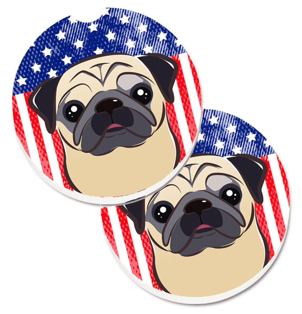 American Flag and Fawn Pug Set of 2 Cup Holder Car Coasters BB2192CARC by Caroline&#39;s Treasures