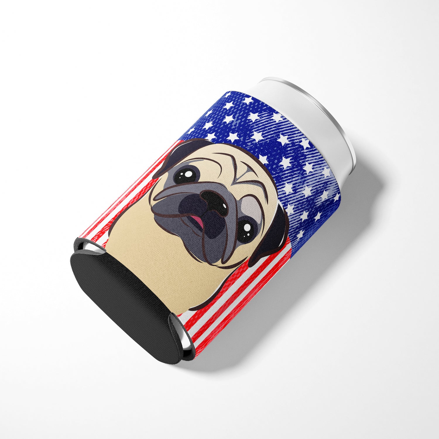 American Flag and Fawn Pug Can or Bottle Hugger BB2192CC.