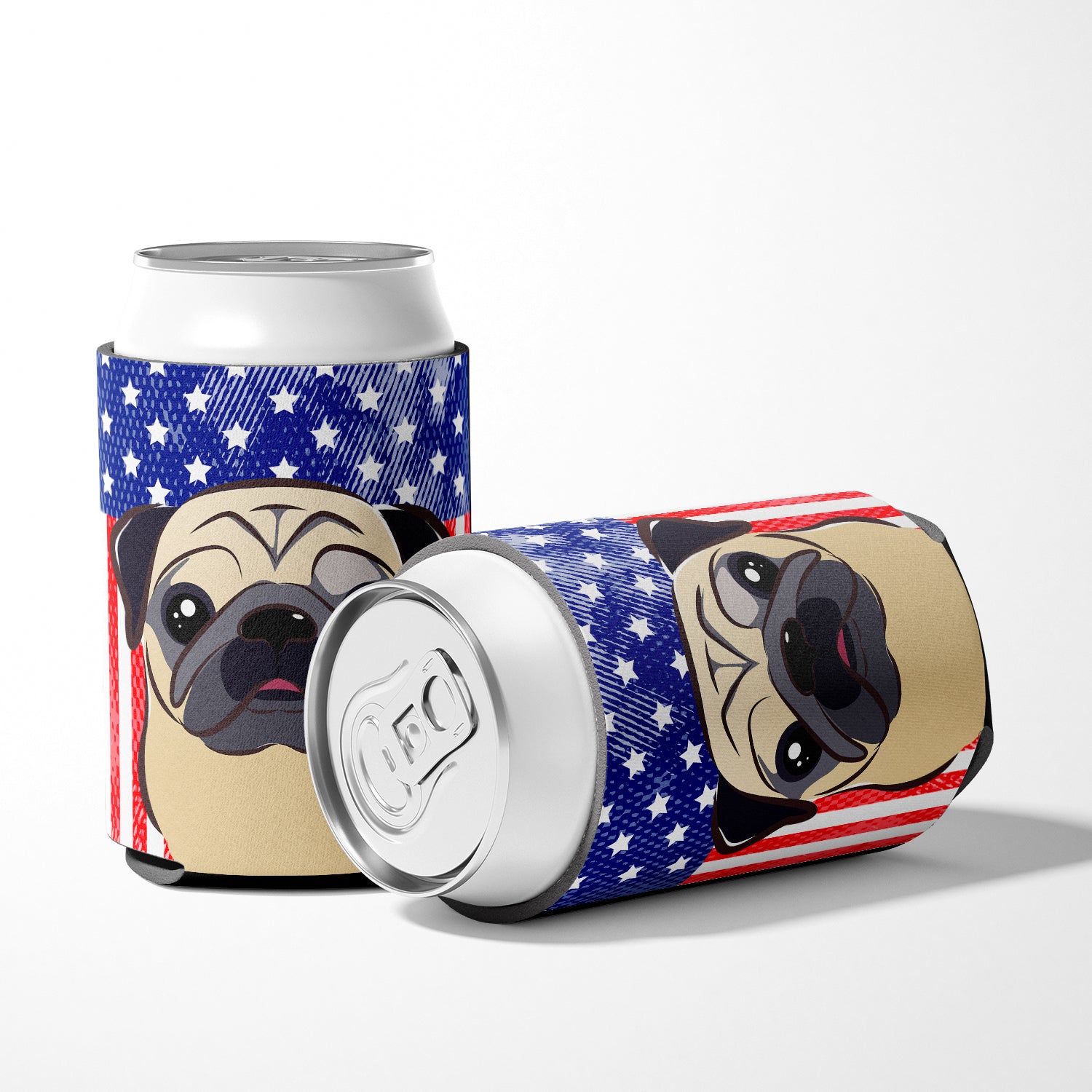 American Flag and Fawn Pug Can or Bottle Hugger BB2192CC