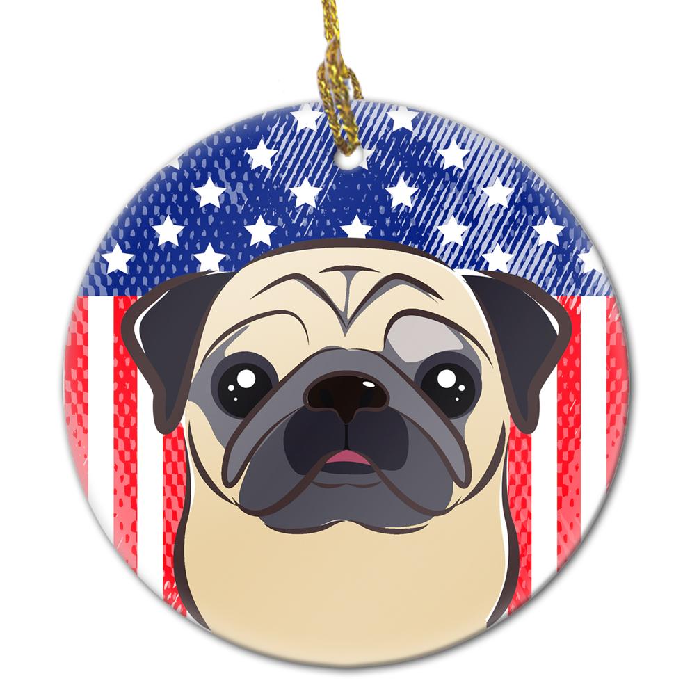 American Flag and Fawn Pug Ceramic Ornament BB2192CO1 by Caroline&#39;s Treasures