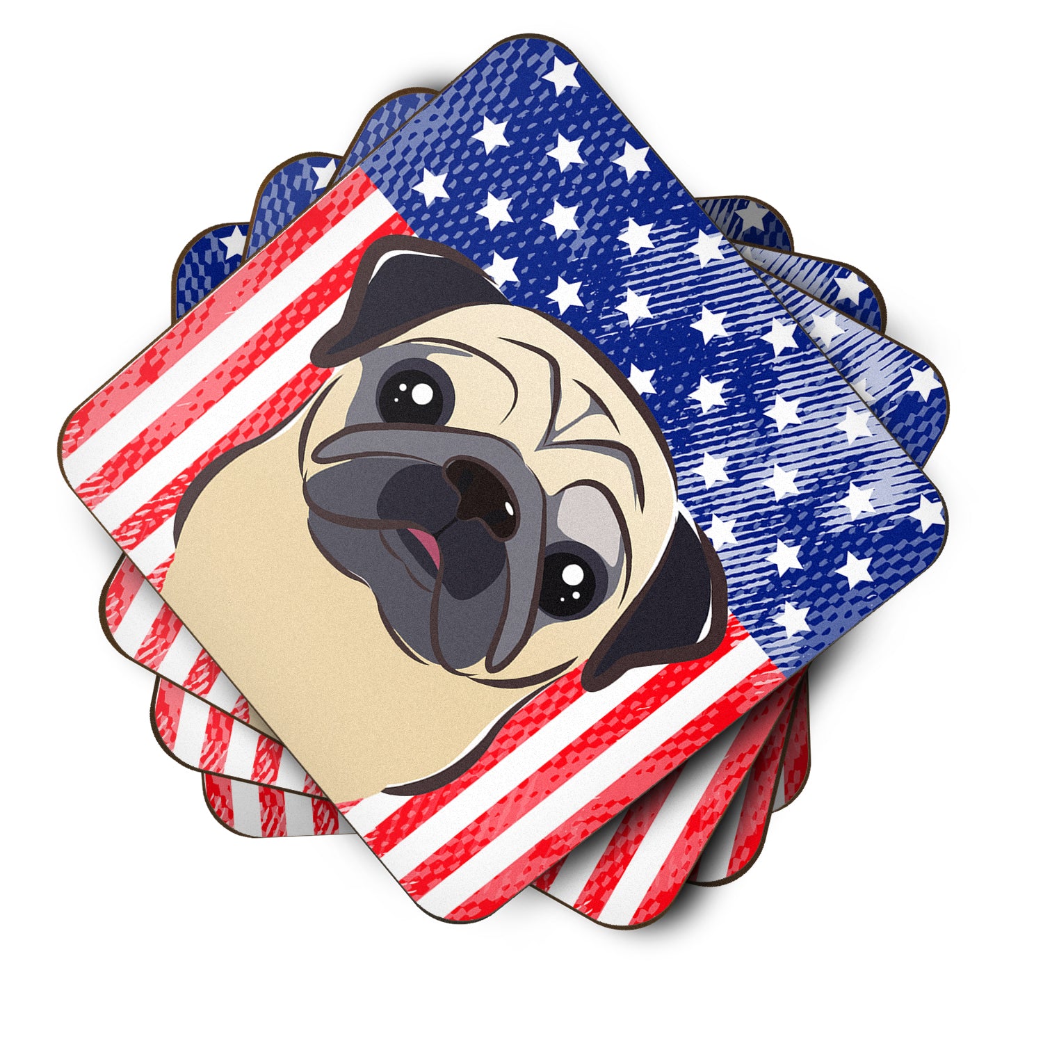 American Flag and Fawn Pug Foam Coaster Set of 4 - the-store.com