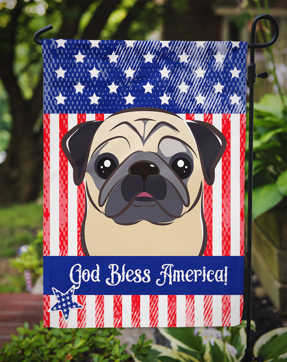 God Bless American Flag with Fawn Pug Flag Garden Size BB2192GF.