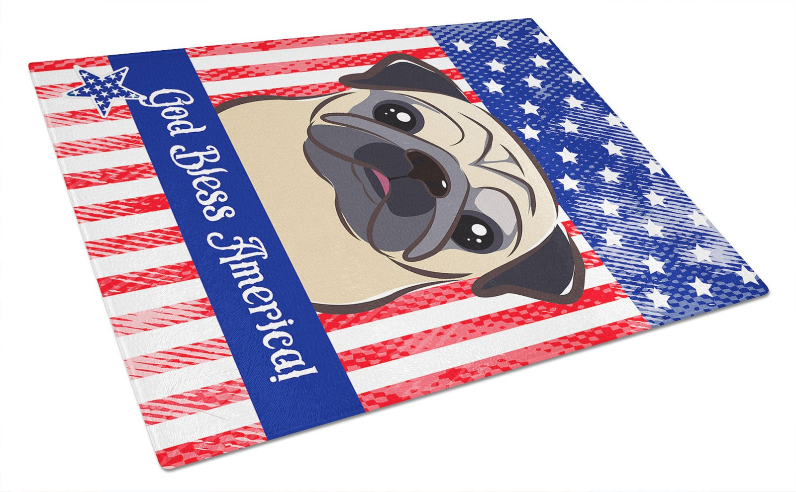 God Bless American Flag with Fawn Pug Glass Cutting Board Large BB2192LCB by Caroline's Treasures