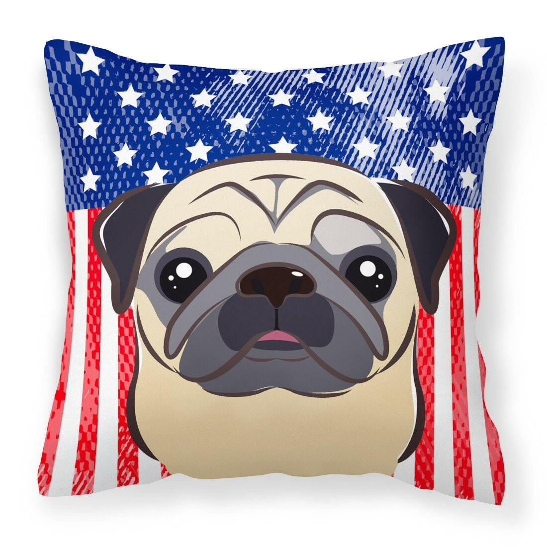 American Flag and Fawn Pug Fabric Decorative Pillow BB2192PW1414 - the-store.com