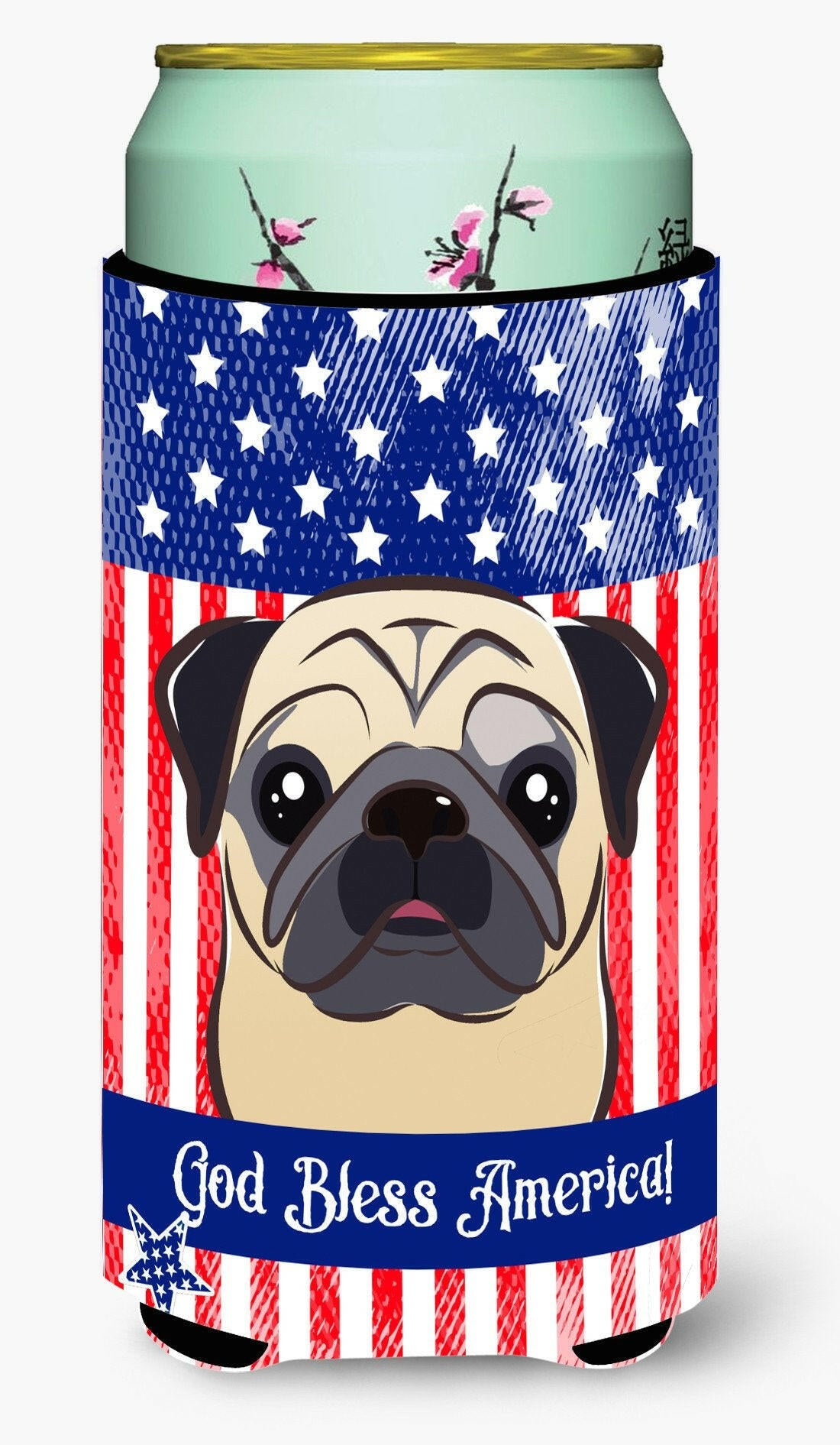 God Bless American Flag with Fawn Pug Tall Boy Beverage Insulator Hugger BB2192TBC by Caroline&#39;s Treasures