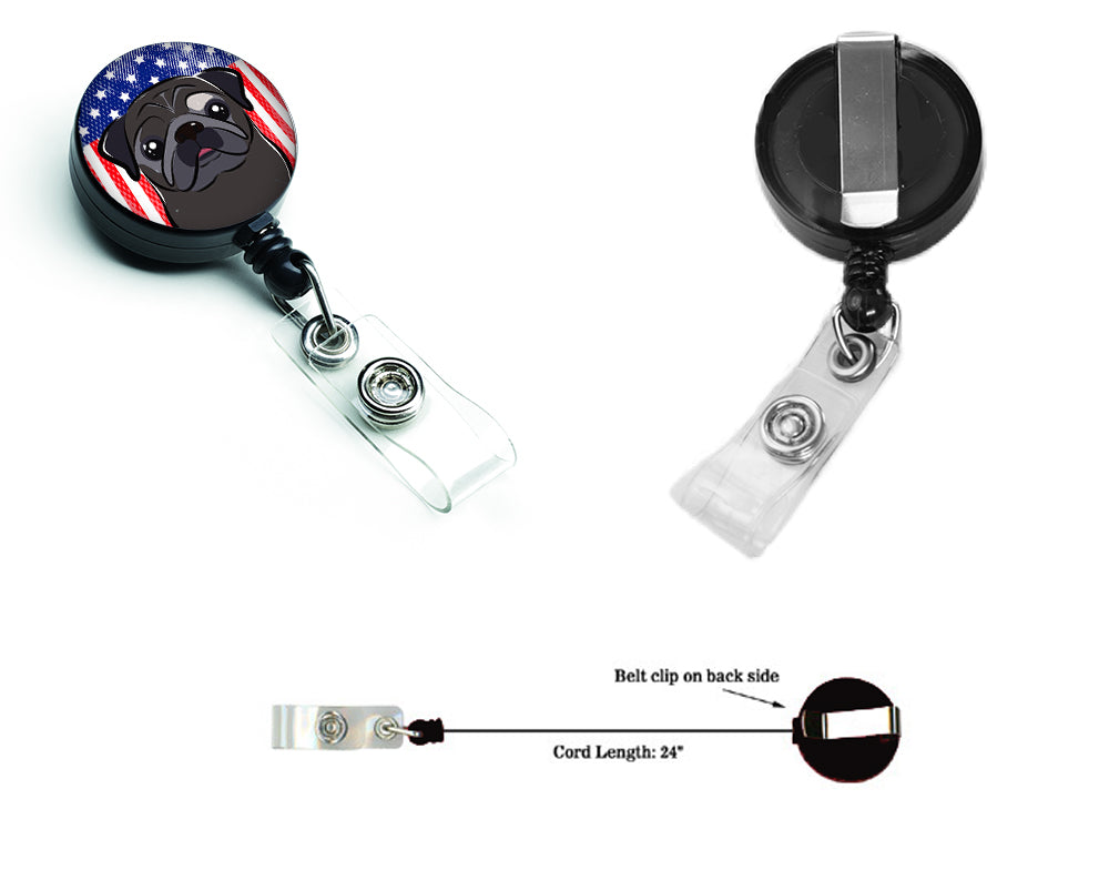 American Flag and Black Pug Retractable Badge Reel BB2193BR