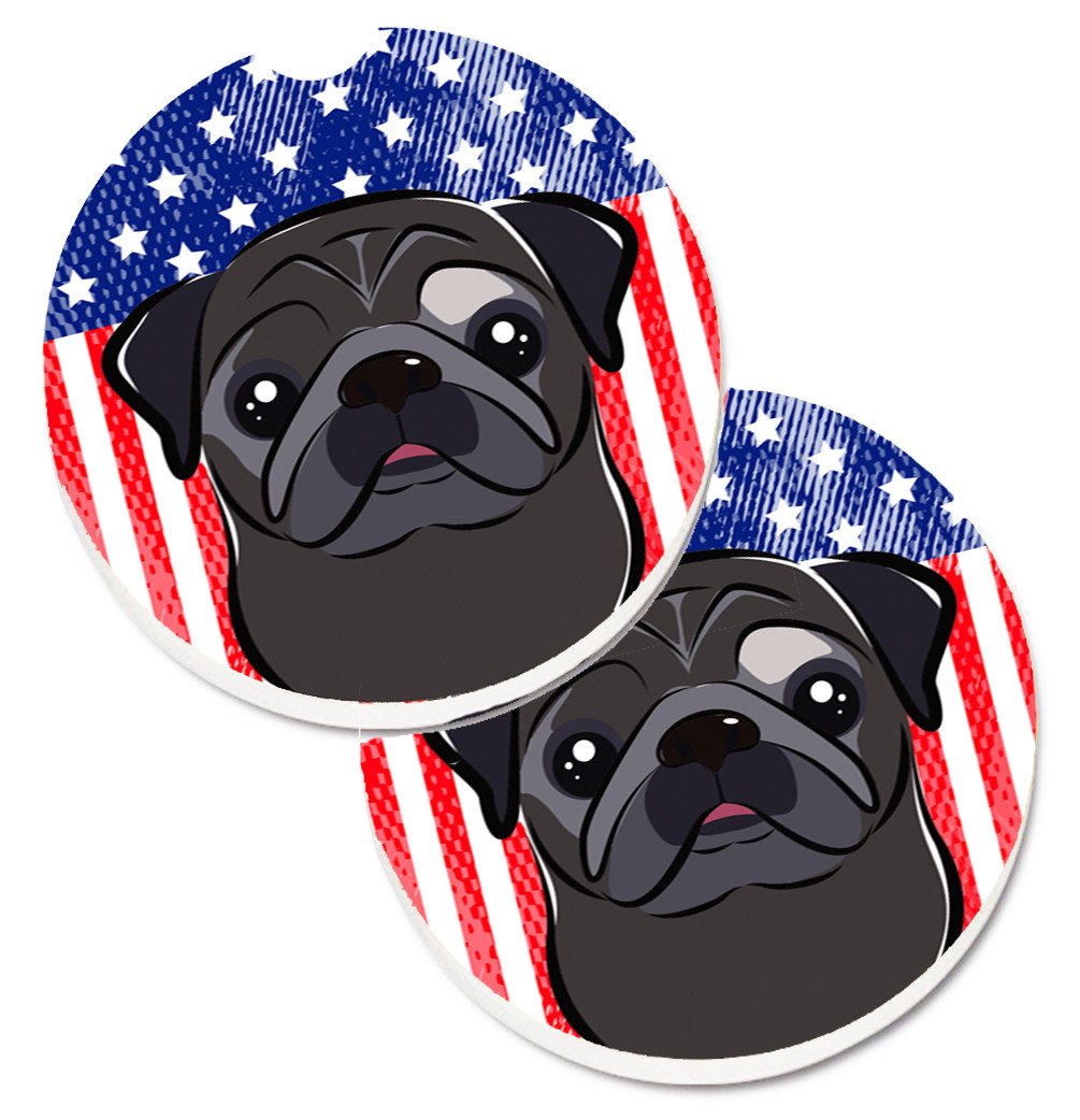 American Flag and Black Pug Set of 2 Cup Holder Car Coasters BB2193CARC by Caroline&#39;s Treasures