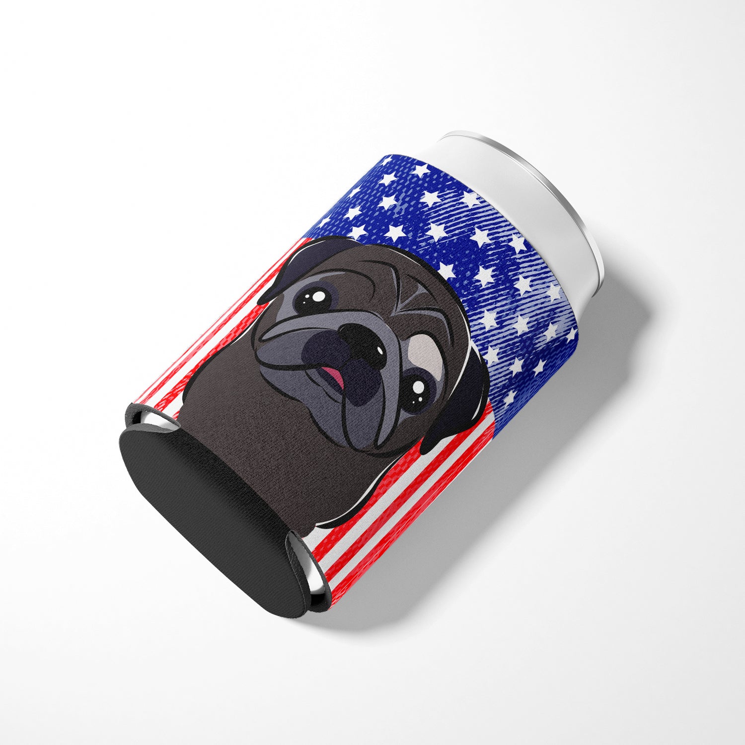 American Flag and Black Pug Can or Bottle Hugger BB2193CC.