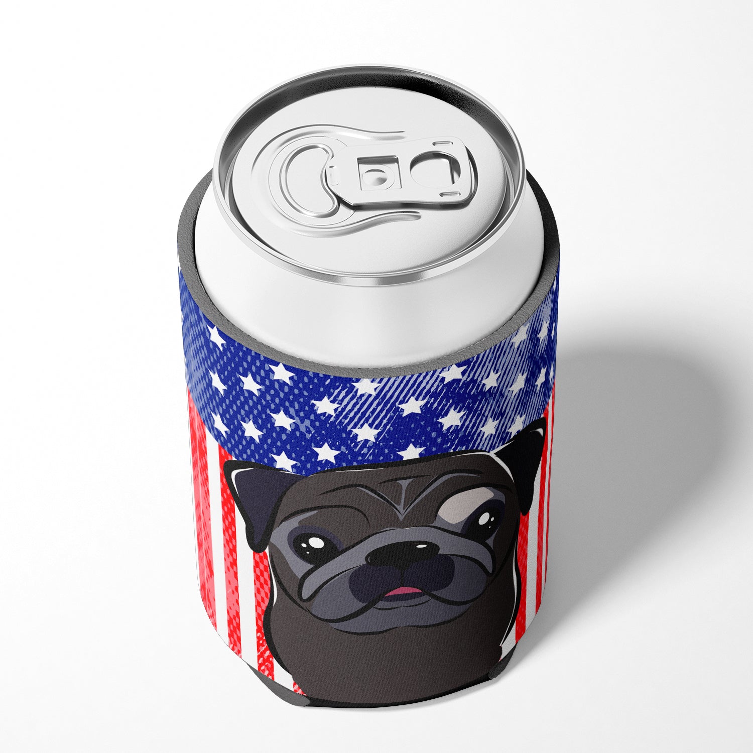 American Flag and Black Pug Can or Bottle Hugger BB2193CC.
