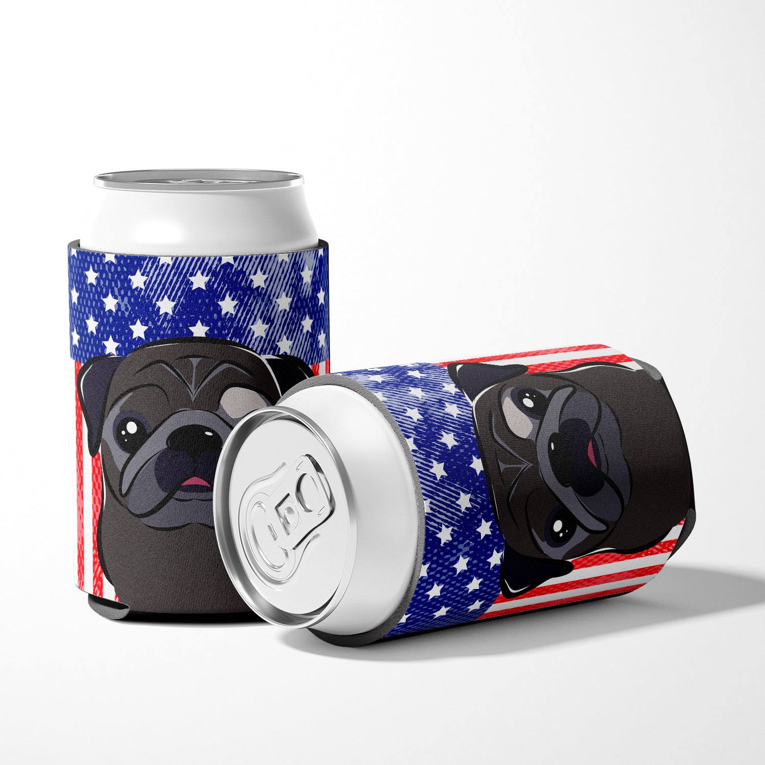 American Flag and Black Pug Can or Bottle Hugger BB2193CC
