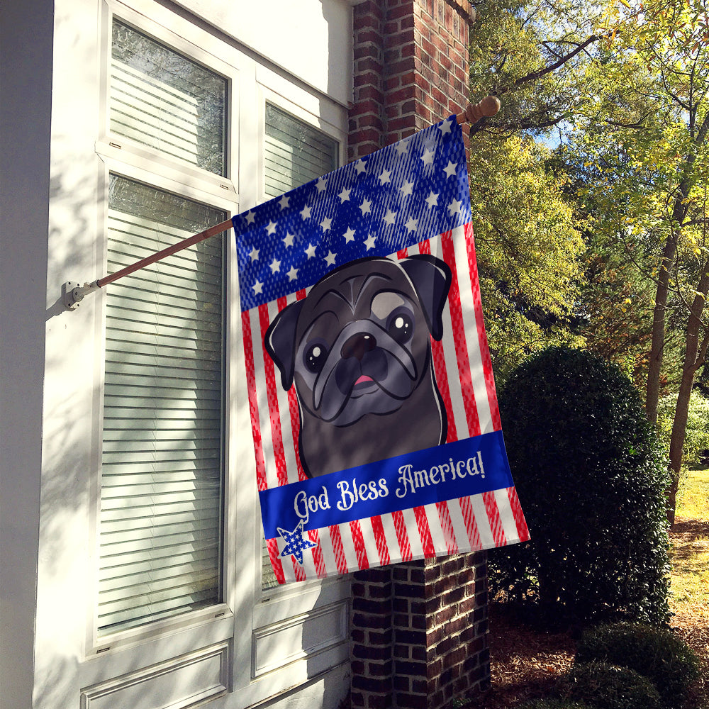 God Bless American Flag with Black Pug Flag Canvas House Size BB2193CHF
