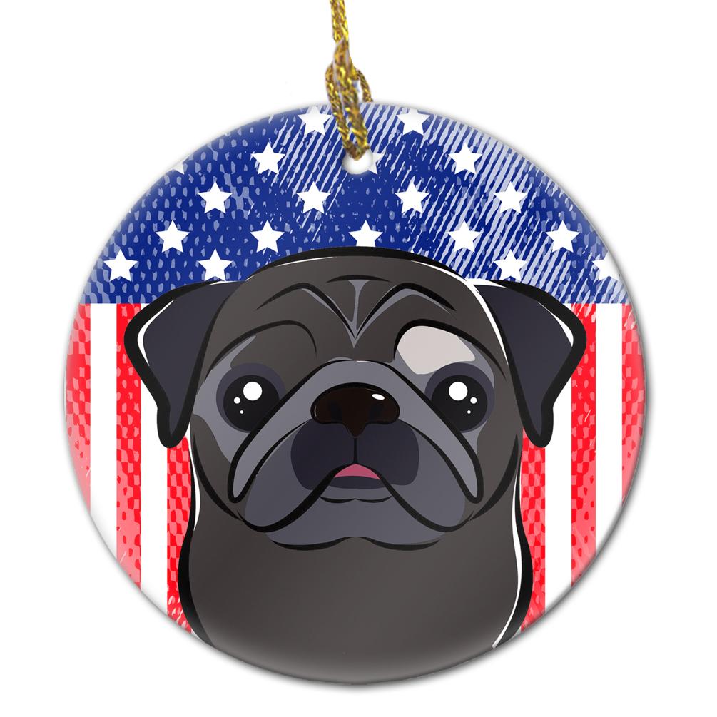American Flag and Black Pug Ceramic Ornament BB2193CO1 by Caroline&#39;s Treasures