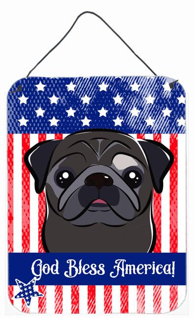God Bless American Flag with Black Pug Wall or Door Hanging Prints BB2193DS1216 by Caroline&#39;s Treasures
