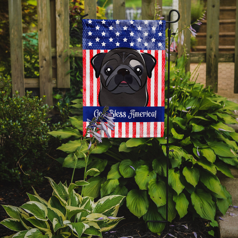 God Bless American Flag with Black Pug Flag Garden Size BB2193GF.