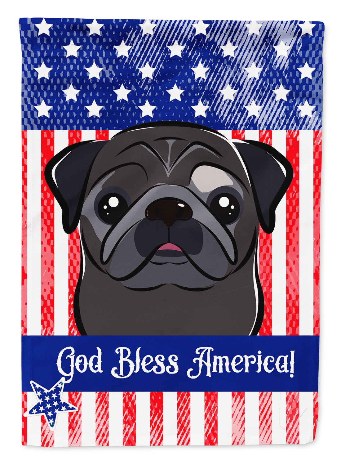 God Bless American Flag with Black Pug Flag Garden Size BB2193GF