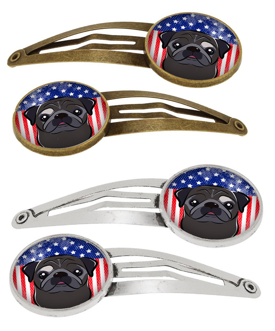American Flag and Black Pug Set of 4 Barrettes Hair Clips BB2193HCS4 by Caroline&#39;s Treasures