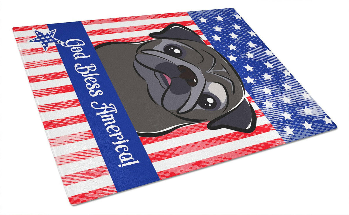 God Bless American Flag with Black Pug Glass Cutting Board Large BB2193LCB by Caroline&#39;s Treasures