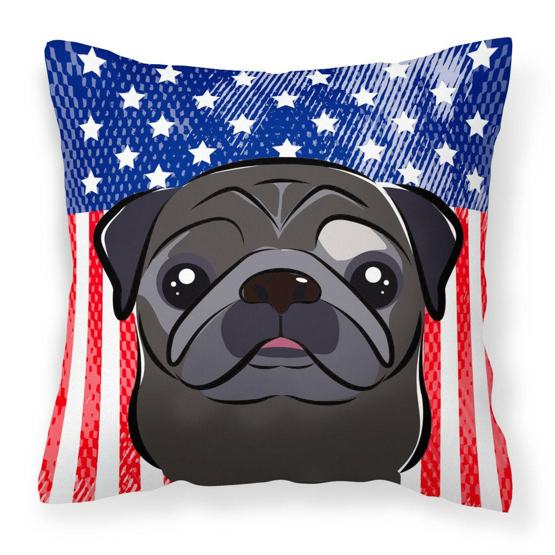 American Flag and Black Pug Fabric Decorative Pillow BB2193PW1414 - the-store.com