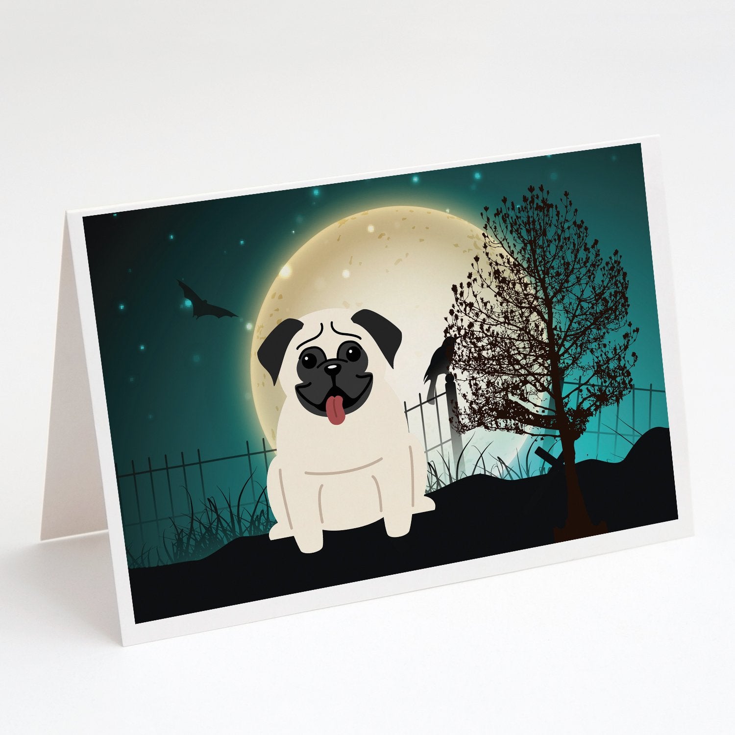 Buy this Halloween Scary Pug Cream Greeting Cards and Envelopes Pack of 8