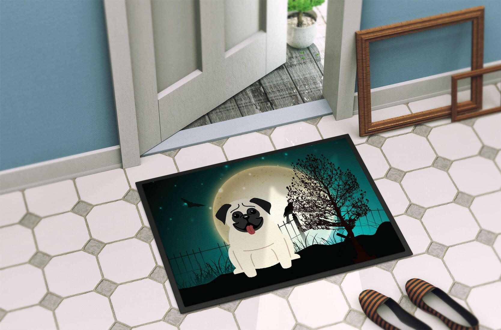 Halloween Scary Pug Cream Indoor or Outdoor Mat 24x36 BB2194JMAT - the-store.com