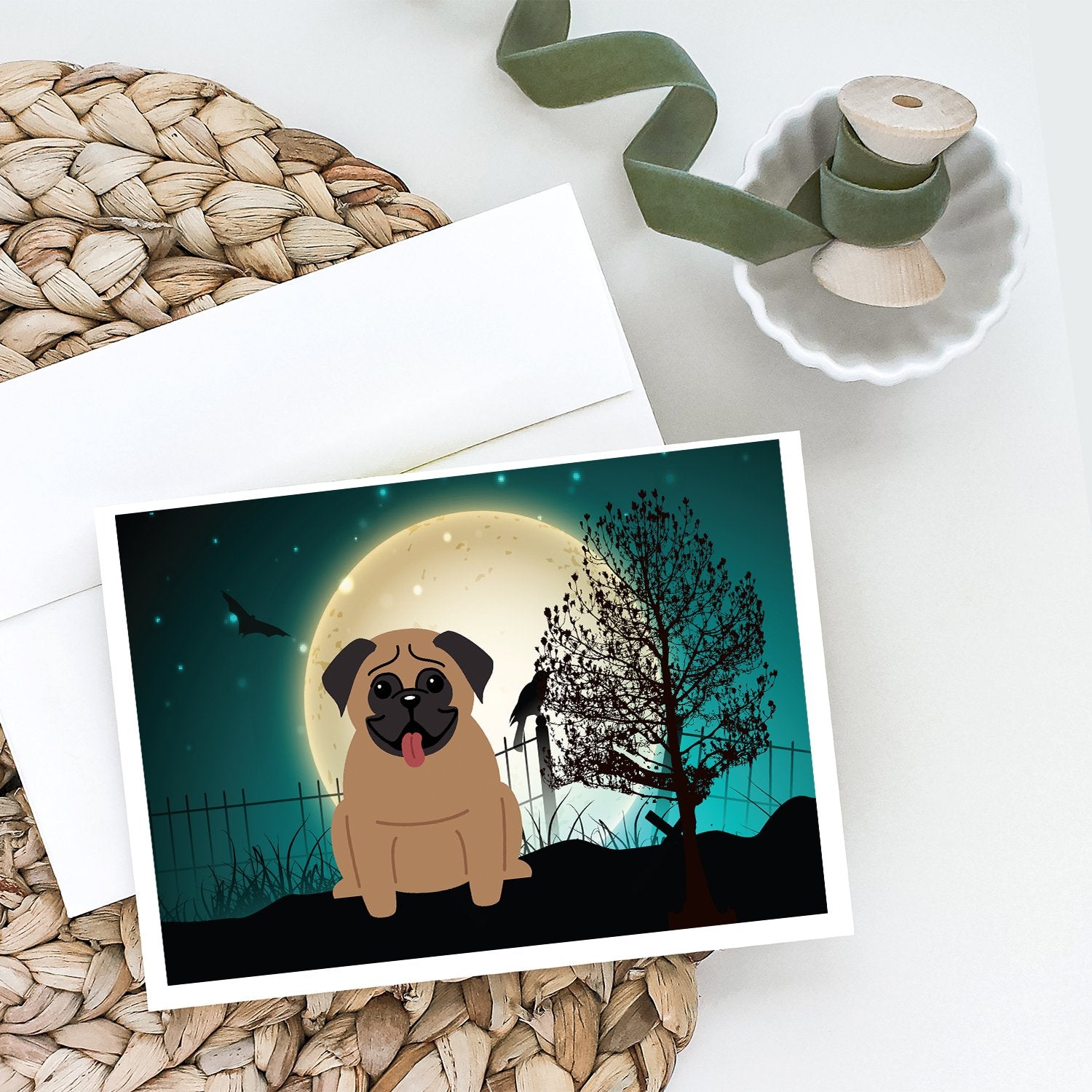 Halloween Scary Pug Brown Greeting Cards and Envelopes Pack of 8 - the-store.com