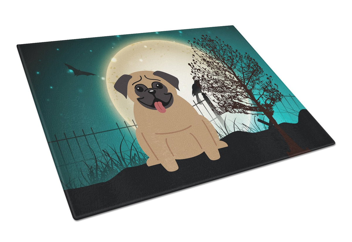 Halloween Scary Pug Brown Glass Cutting Board Large BB2195LCB by Caroline&#39;s Treasures