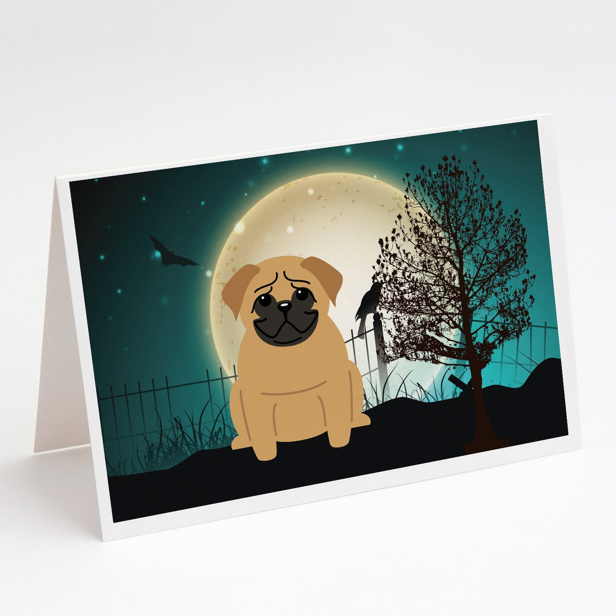 Buy this Halloween Scary Pug Brown Greeting Cards and Envelopes Pack of 8