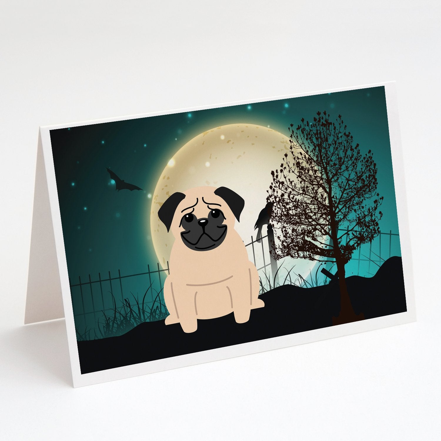Buy this Halloween Scary Pug Fawn Greeting Cards and Envelopes Pack of 8