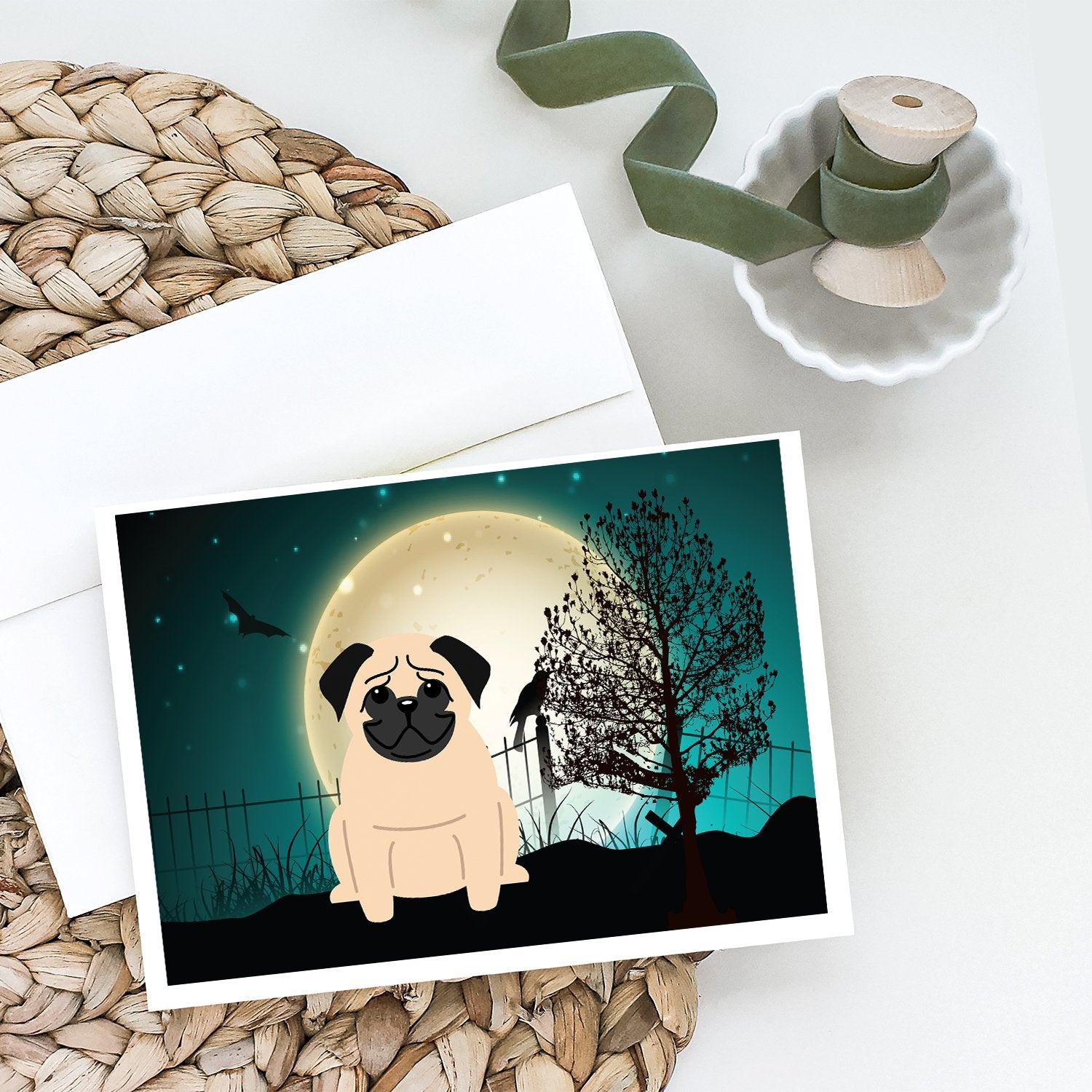 Halloween Scary Pug Fawn Greeting Cards and Envelopes Pack of 8 - the-store.com