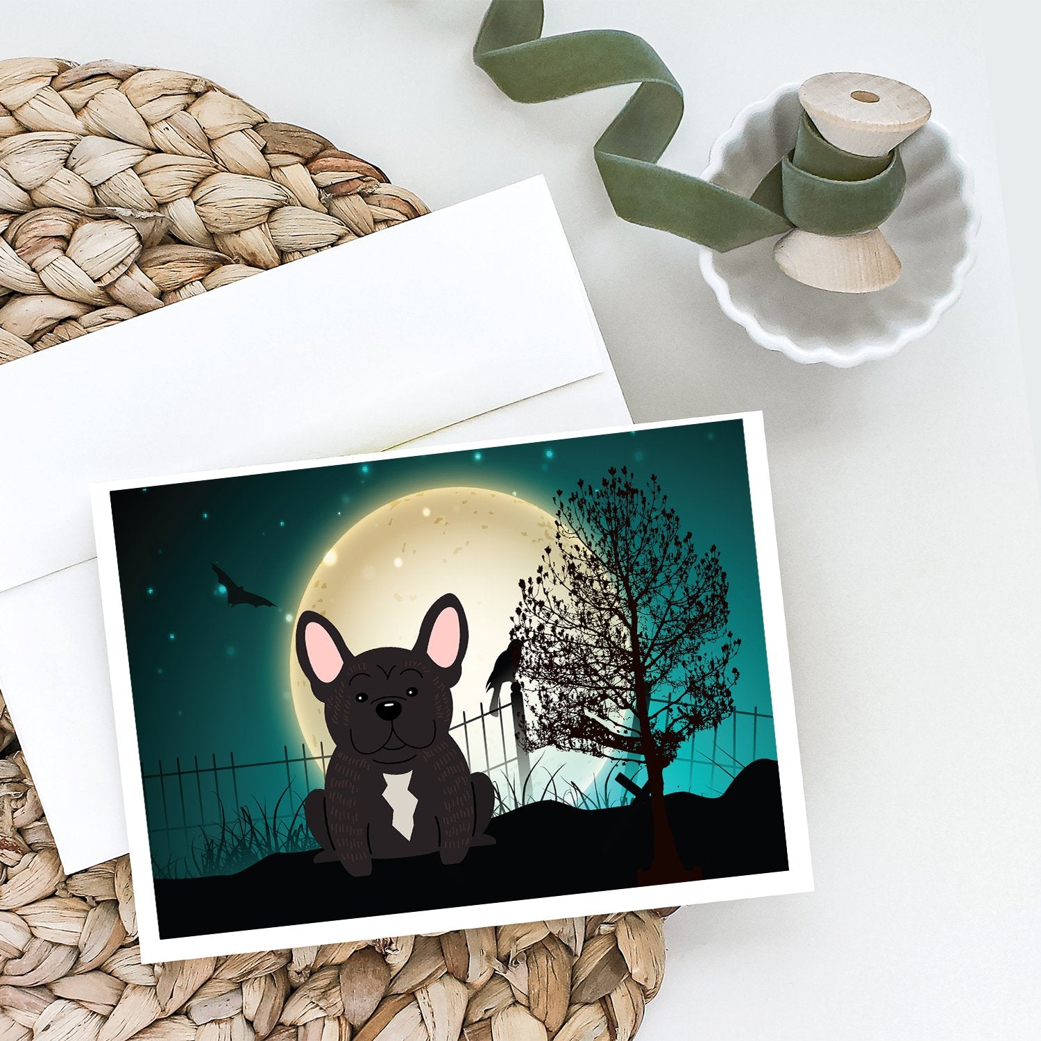 Halloween Scary French Bulldog Brindle Greeting Cards and Envelopes Pack of 8 - the-store.com