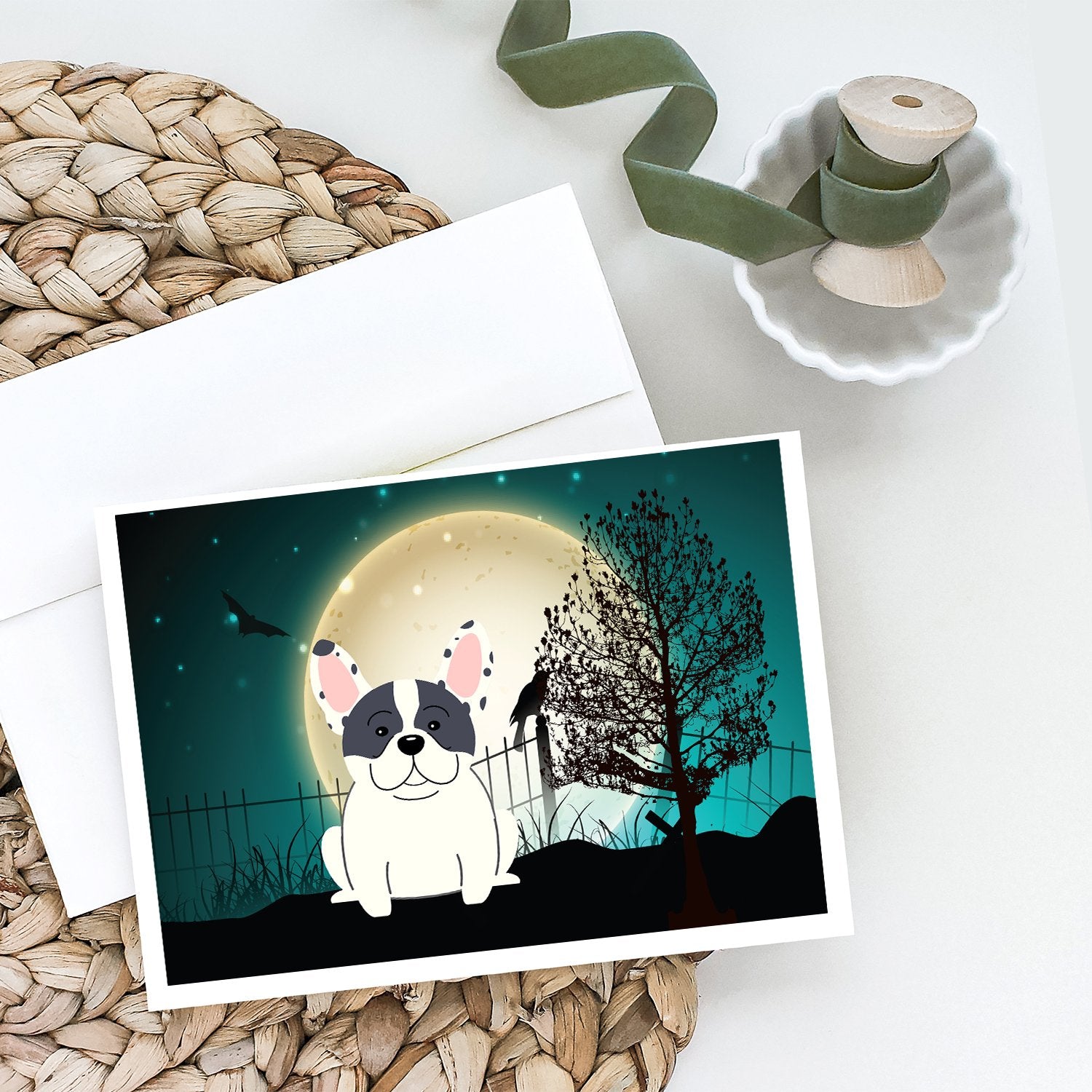 Halloween Scary French Bulldog Piebald Greeting Cards and Envelopes Pack of 8 - the-store.com