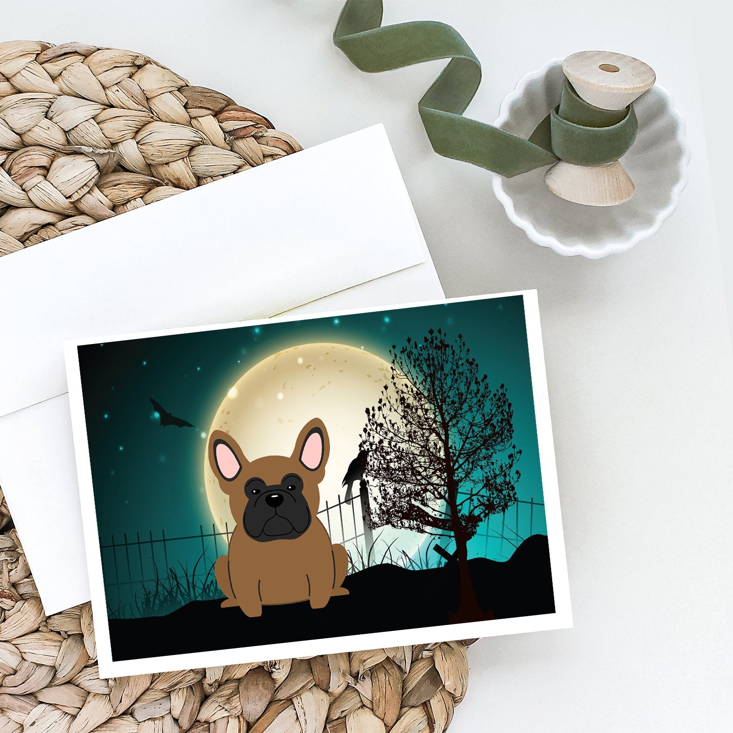 Halloween Scary French Bulldog Brown Greeting Cards and Envelopes Pack of 8 - the-store.com