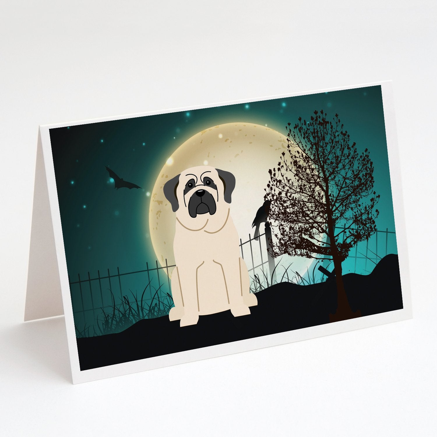 Buy this Halloween Scary Mastiff White Greeting Cards and Envelopes Pack of 8