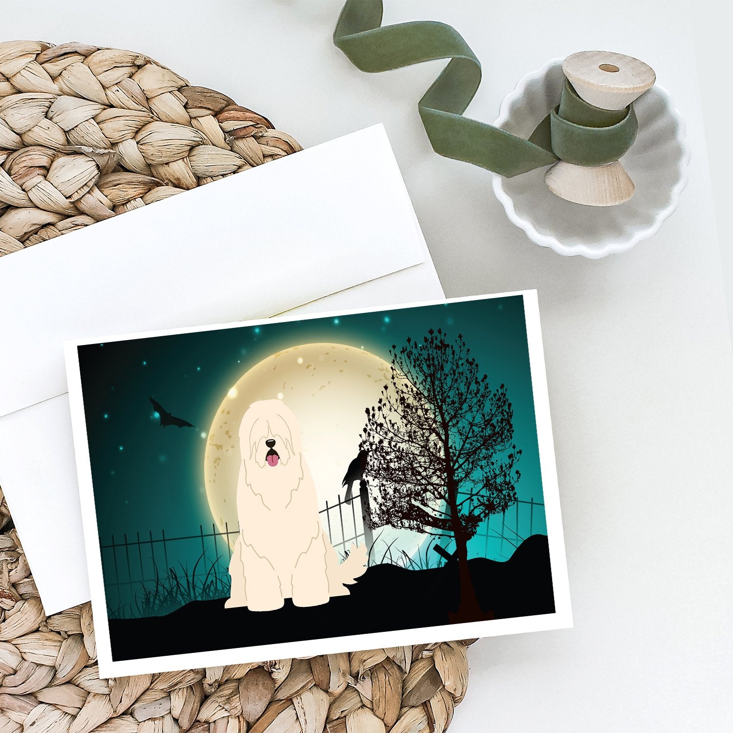 Halloween Scary South Russian Sheepdog Greeting Cards and Envelopes Pack of 8 - the-store.com