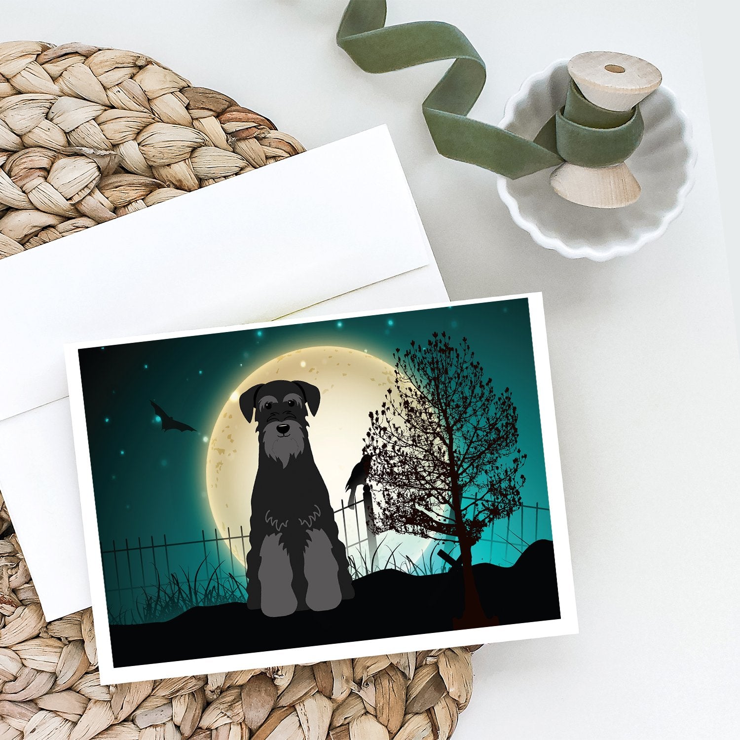 Halloween Scary Standard Schnauzer Black Greeting Cards and Envelopes Pack of 8 - the-store.com