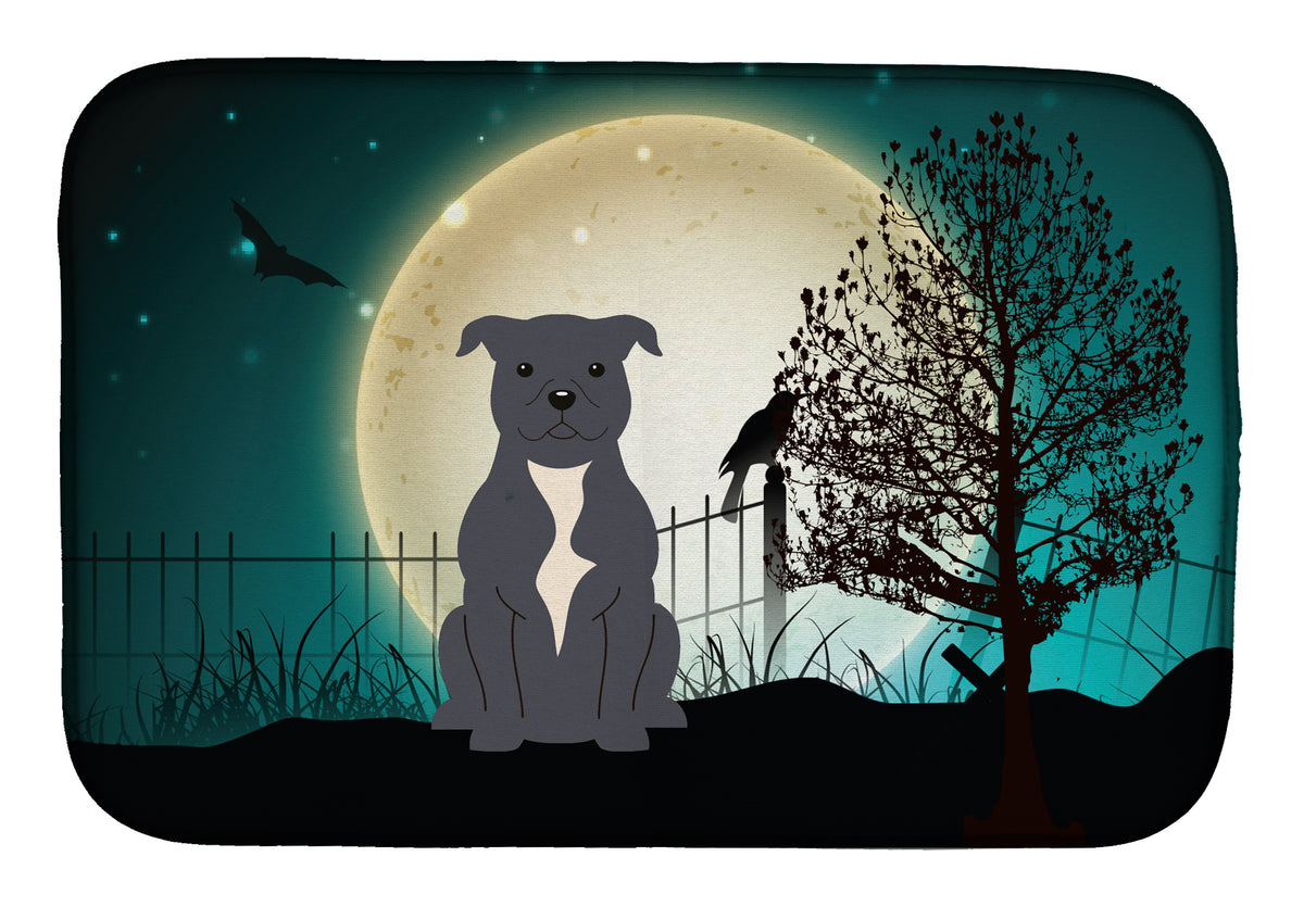 Halloween Scary Staffordshire Bull Terrier Blue Dish Drying Mat BB2236DDM  the-store.com.