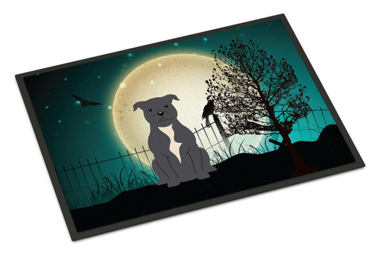 Halloween Scary Staffordshire Bull Terrier Blue Indoor or Outdoor Mat 18x27 BB2236MAT - the-store.com