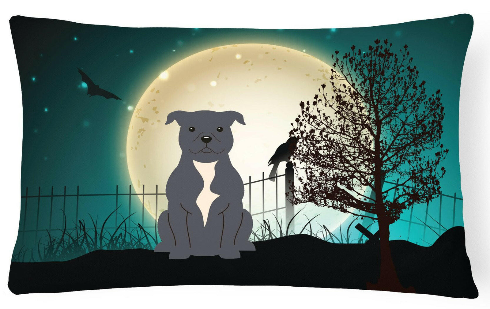 Halloween Scary Staffordshire Bull Terrier Blue Canvas Fabric Decorative Pillow BB2236PW1216 by Caroline's Treasures