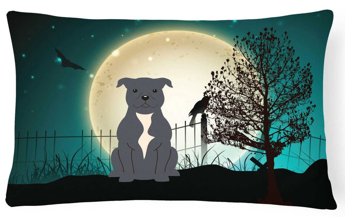 Halloween Scary Staffordshire Bull Terrier Blue Canvas Fabric Decorative Pillow BB2236PW1216 by Caroline&#39;s Treasures