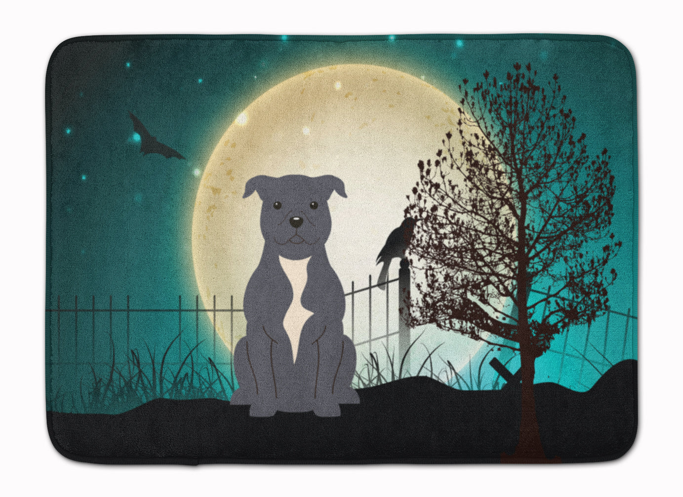 Halloween Scary Staffordshire Bull Terrier Blue Machine Washable Memory Foam Mat BB2236RUG - the-store.com