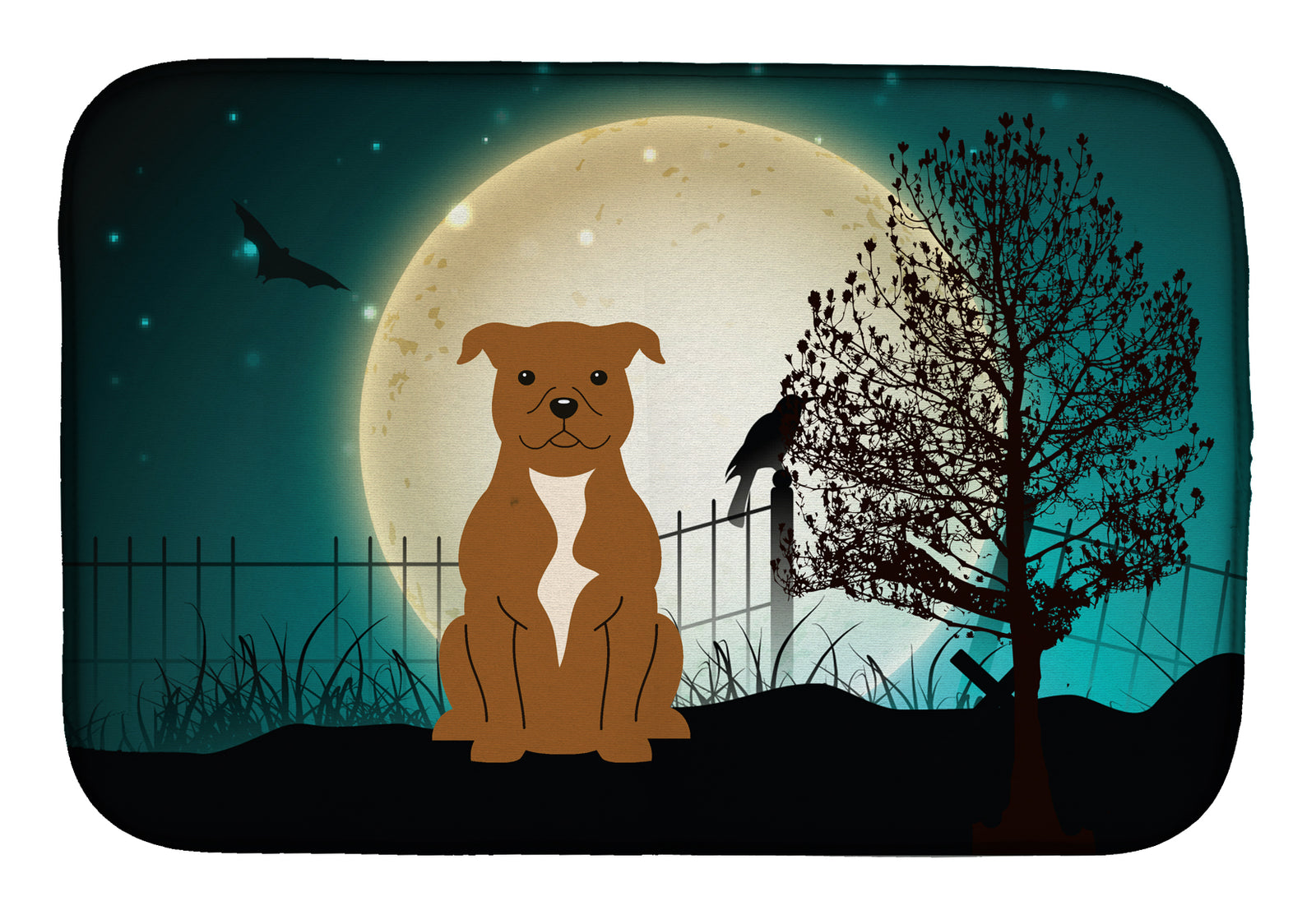 Halloween Scary Staffordshire Bull Terrier Brown Dish Drying Mat BB2237DDM  the-store.com.