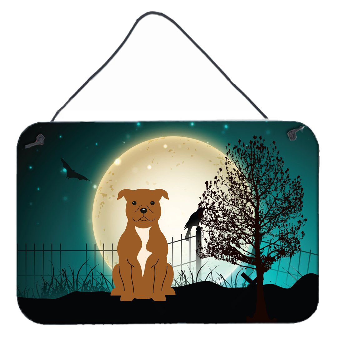 Halloween Scary Staffordshire Bull Terrier Brown Wall or Door Hanging Prints BB2237DS812 by Caroline&#39;s Treasures