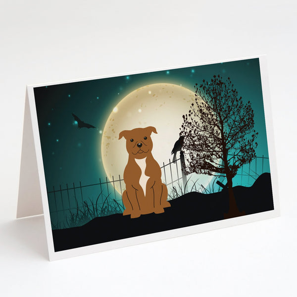 Buy this Halloween Scary Staffordshire Bull Terrier Brown Greeting Cards and Envelopes Pack of 8