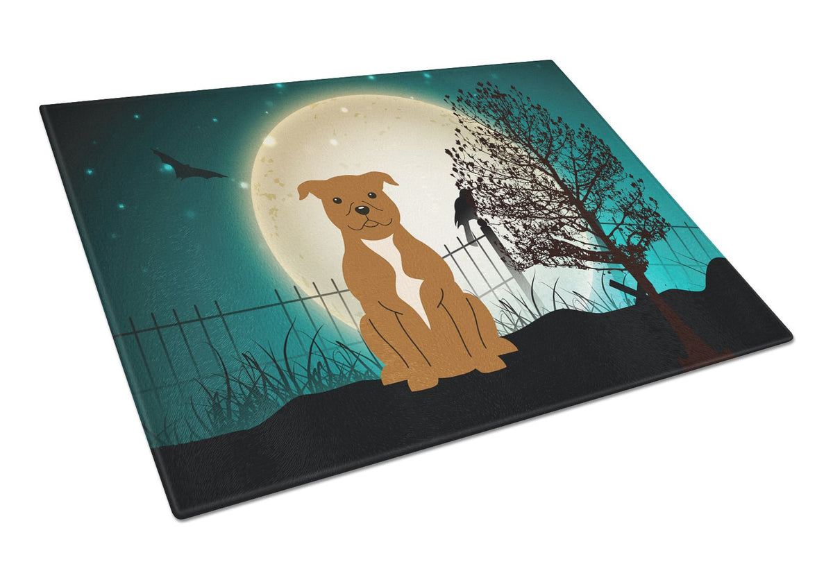 Halloween Scary Staffordshire Bull Terrier Brown Glass Cutting Board Large BB2237LCB by Caroline&#39;s Treasures
