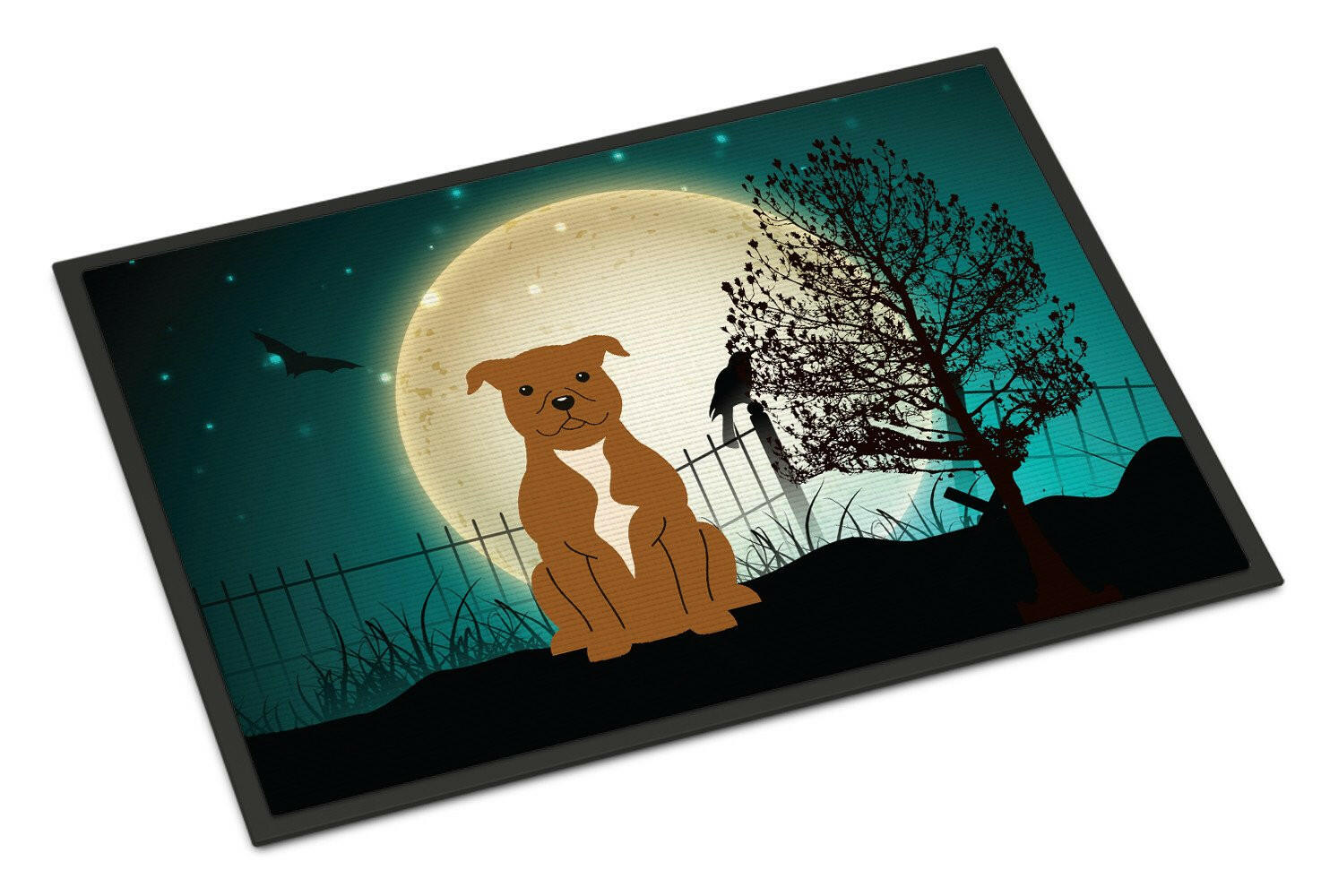 Halloween Scary Staffordshire Bull Terrier Brown Indoor or Outdoor Mat 18x27 BB2237MAT - the-store.com