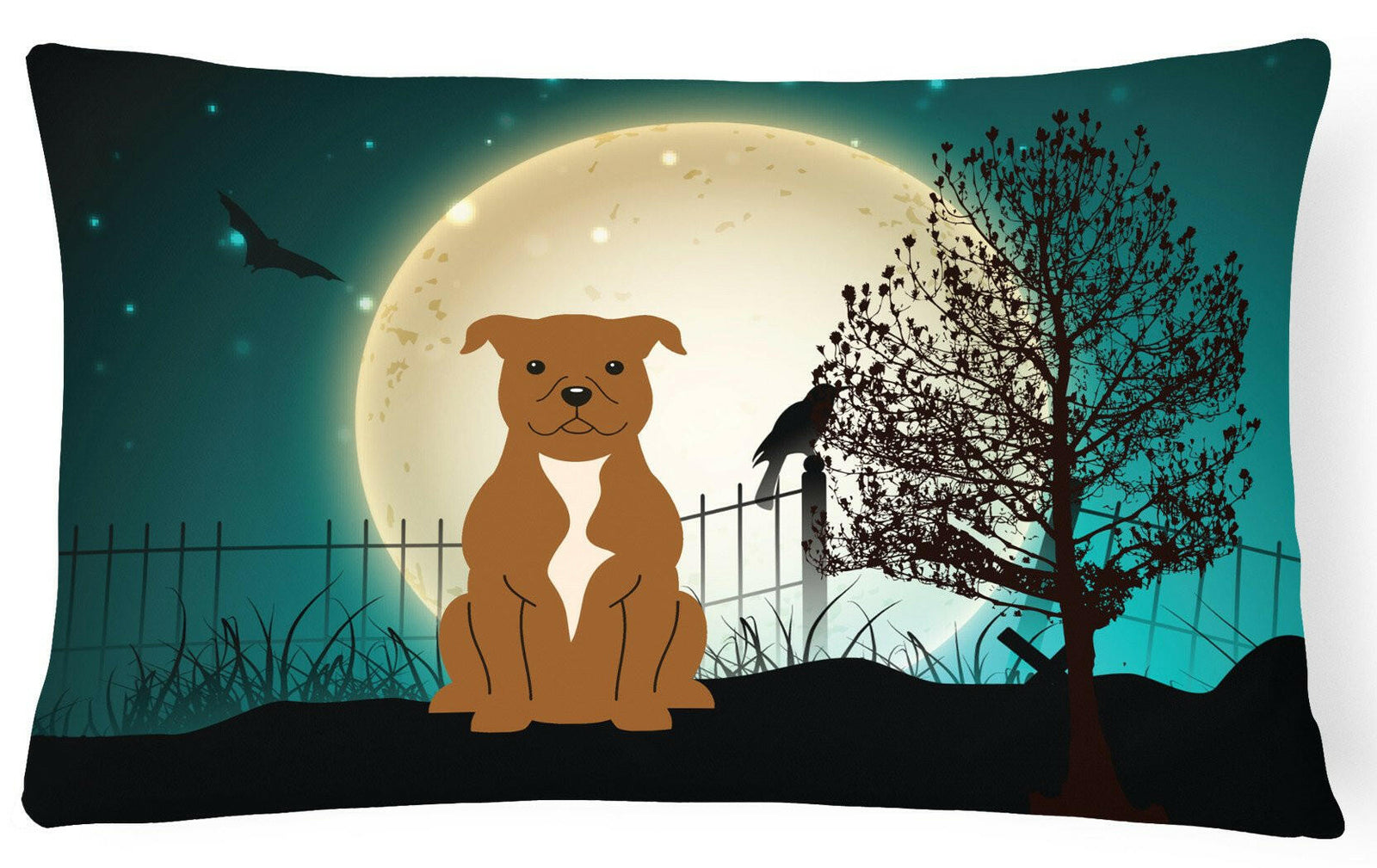 Halloween Scary Staffordshire Bull Terrier Brown Canvas Fabric Decorative Pillow BB2237PW1216 by Caroline's Treasures