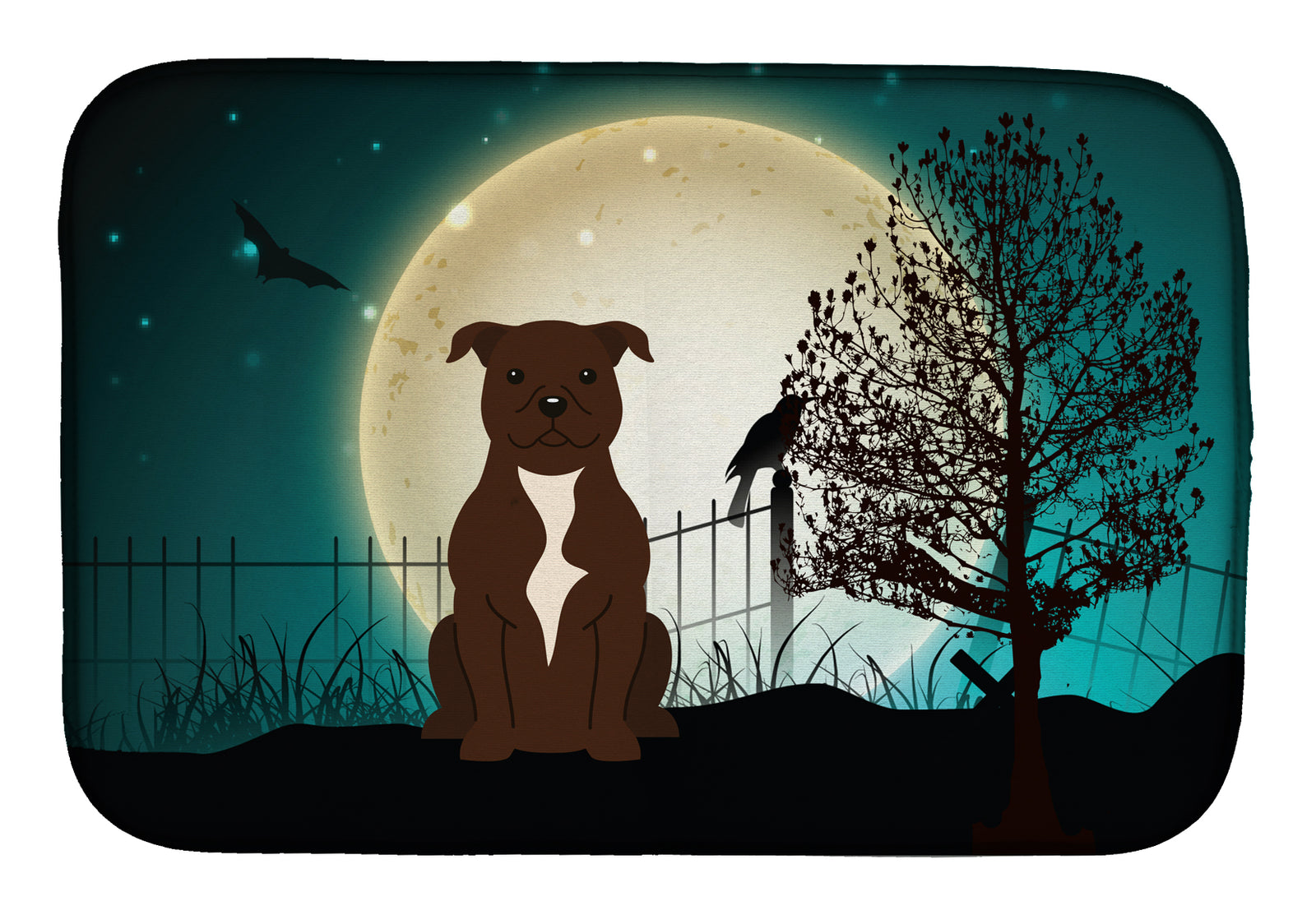 Halloween Scary Staffordshire Bull Terrier Chocolate Dish Drying Mat BB2238DDM  the-store.com.
